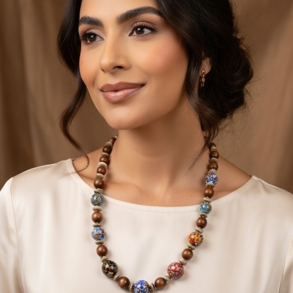 Artisan Brown & Multicolor Beaded Statement Necklace
